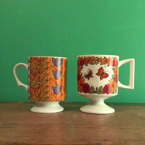 Vintage Pedestal Mugs Butterflies & Flowers ~ Japan